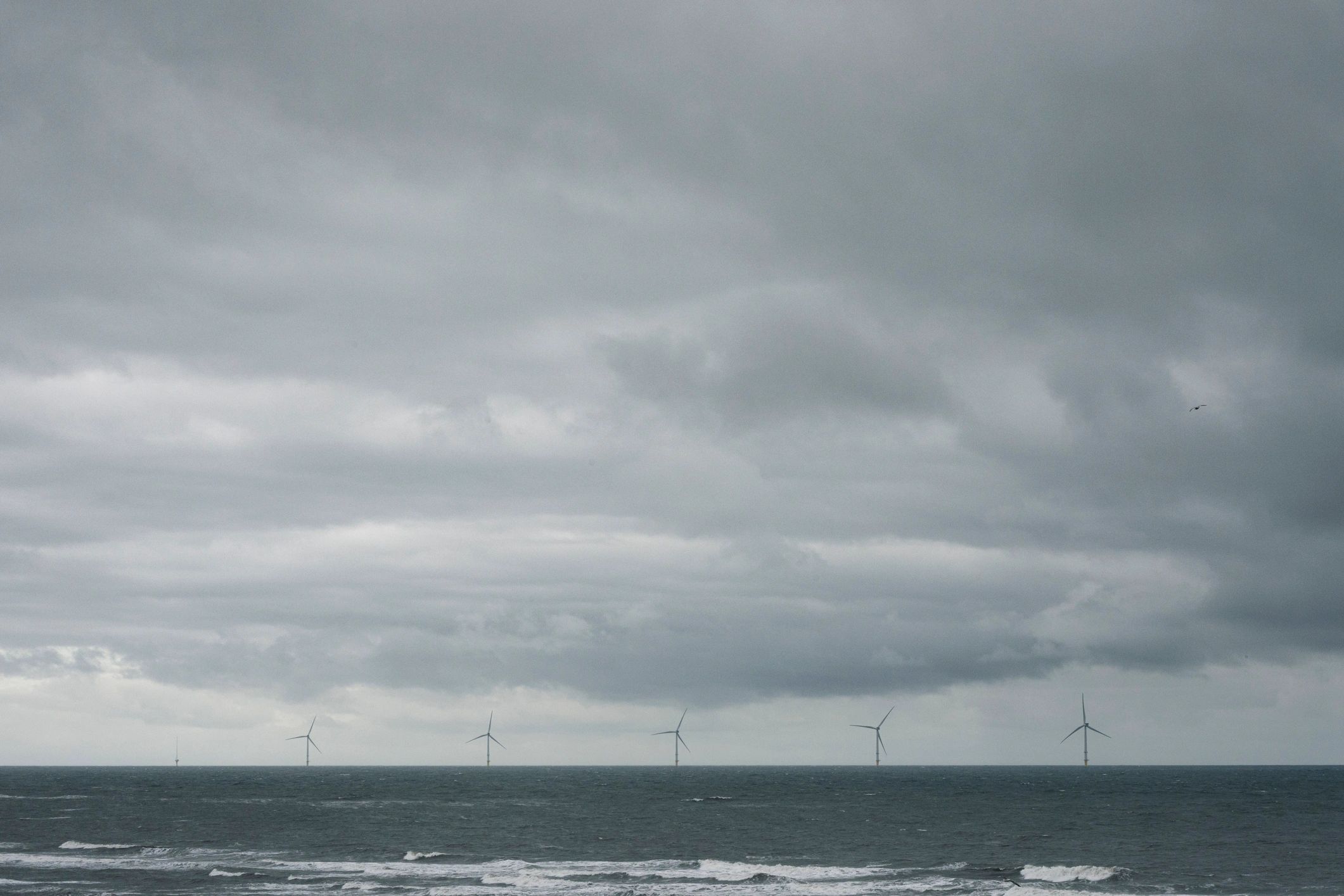 Offshore wind turbines in a row