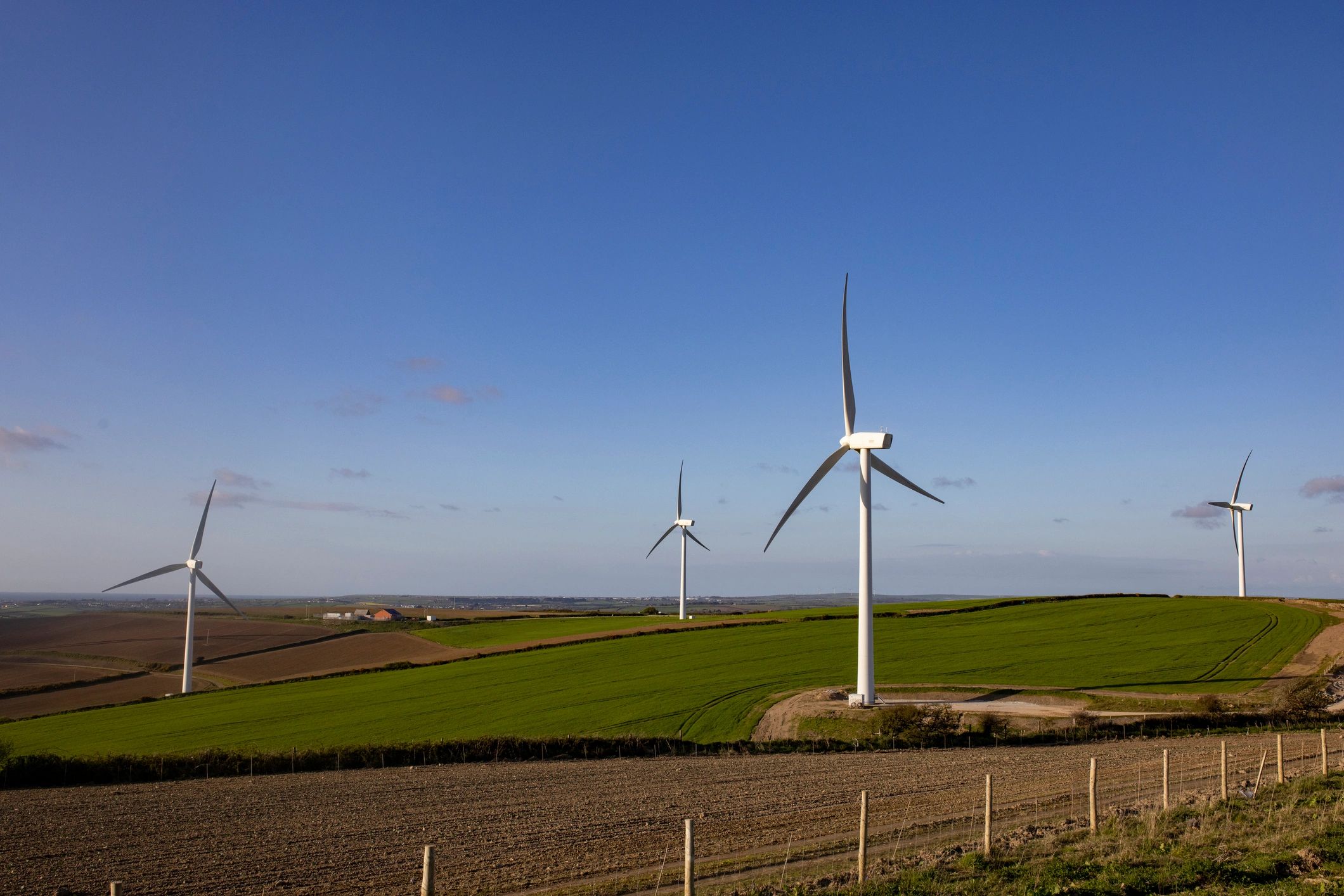 Onshore wind turbines in a field in the UK
